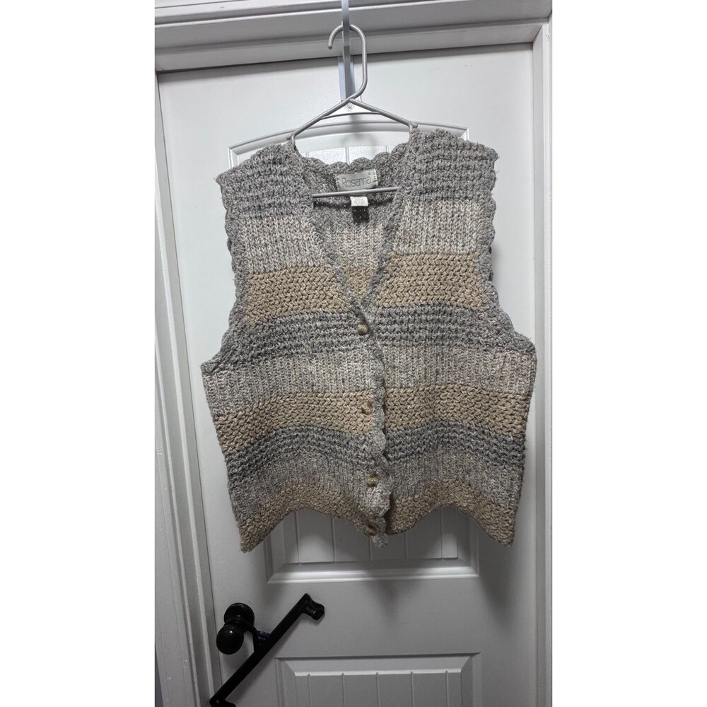 Vintage Textured Knit Scallop Trim Color block Sweater Vest